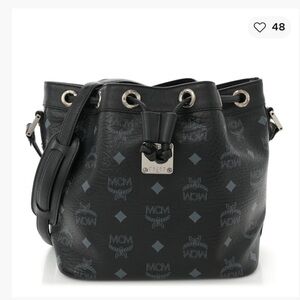 MCM Black Visetos Drawstring Bucket Bag